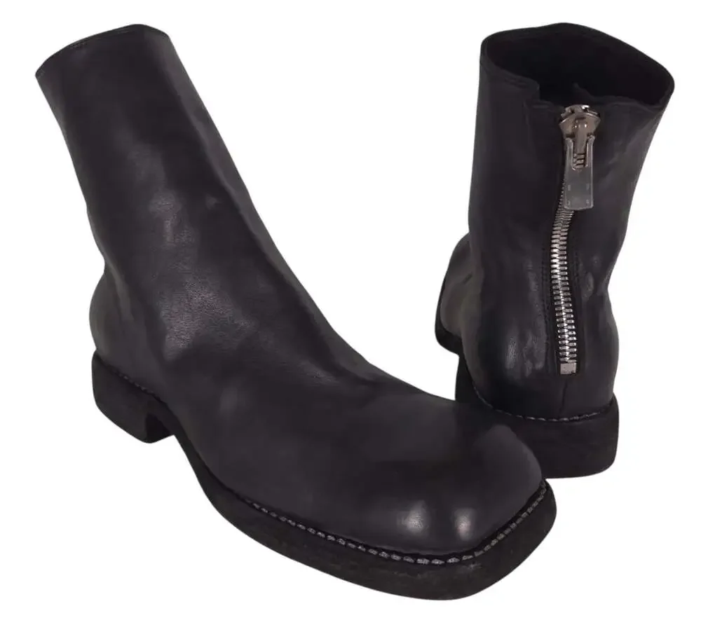 Guidi Soft Horse Full Grain Square Toe Zip Boots US 8 EU 41 Mens Black $1760